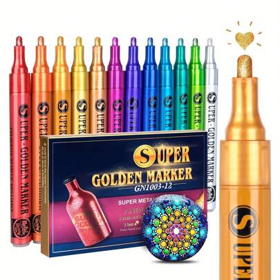 1pc Metallic Acrylic Paint Marker Pen - Glitter Shiny Pen, Suitable For Various Surfaces Creative Handcraft - Great For Scrapbooking, Rock Painting, Ceramic, Glass, Wood, Fabric, Canvas, Mugs And Christmas Crafts, Essential For Back To School