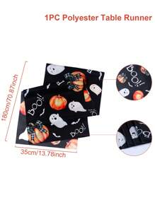 1pc 35*180cm Black Polyester Ghost Pumpkin Pattern Halloween Table Runner, Table Cloth Table Cover, Masquerade Party Decor DIY Craft Creative Home Table Room Decorations Table Runner Fall Autumn,Christmas - Multicolor - View 2