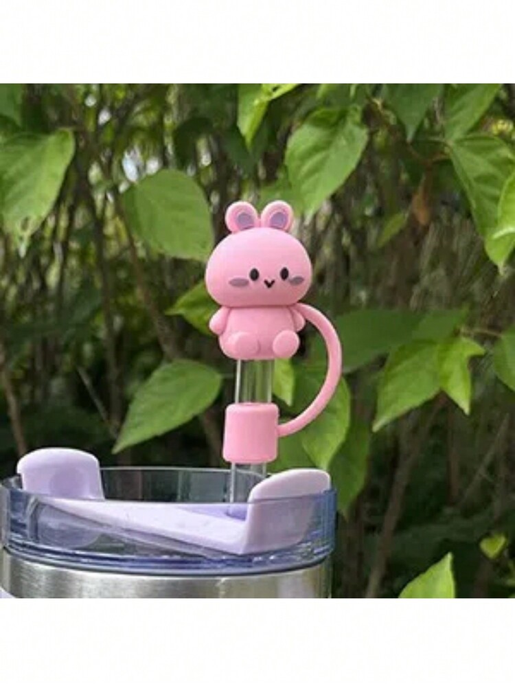 1 pieza Tapa/tapón de silicona con diseño de dibujos animados para pajita (pajita no incluida) para escuela, oficina, hogar, viajes, bolso, organizador, almacenamiento, cocina - Multicolor - Añade 6