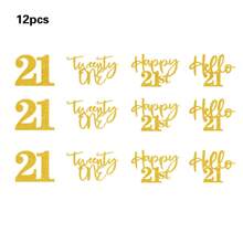 12 件 21、30、40、50、60 岁生日派对蛋糕装饰，黑色、金色、香槟色、玫瑰金蛋糕装饰，纸杯蛋糕签 - 彩色 - 查看 21