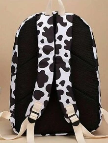 3入組牛印花時尚背包，具有大容量，包括保溫午餐袋和筆袋，輕便戶外旅行背包，多功能電腦手提背包，適合初中生的學院風返校書包 - 白色 - 查看 5