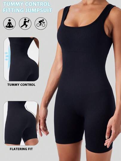 女士无缝连体裤，纯色弹力连体裤，适合跑步和瑜伽训练，塑身衣