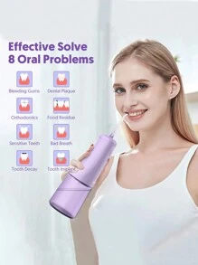 sejoy Irrigatore orale wireless, vincitore del test dell'irrigatore orale Sejoy 2023 con 4 modalità di pulizia, 6 ugelli sostitutivi rotanti a 360°, irrigatore orale elettrico portatile da 300 ml, irrigatore dentale, impermeabile IPX7, per casa e viaggio