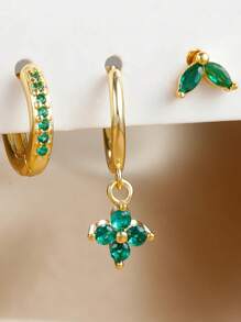 3PCS Cubic Zirconia Earring Set, Suitable For Women's Geometric Cartilage Perforated Earrings Fashion Jewelry