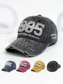 1pc Men Vintage Baseball Cap With Digital Embroidery, Sun Protection And Casual Hat, American Independence Day Cap, Dad Hat - Grey - View 1