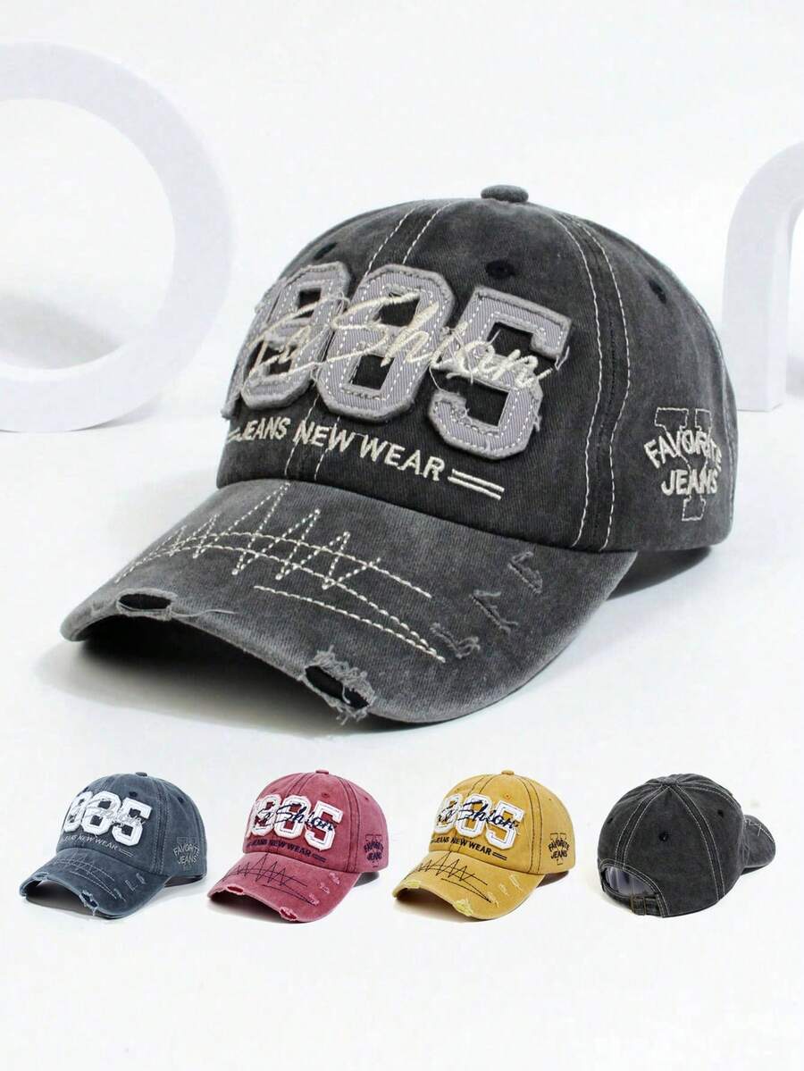 1pc Men Vintage Baseball Cap With Digital Embroidery, Sun Protection And Casual Hat, American Independence Day Cap, Dad Hat - Grey - View 1