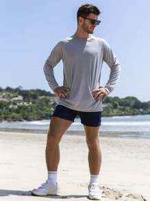 ZENGVEE 男友款 UPF 50+ 游泳衫户外长袖防晒健身衫适合运动、跑步、钓鱼、徒步旅行 - 白色 藍色 灰色 - 查看 4