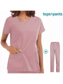 Uniformes  femeninos, batas blancas largas, uniformes de laboratorio - Rosa - Ver 8