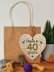 1pc 40/50/60/70th Anniversary Birthday Heart Shaped Ornaments Wooden Hanging Plaque Sign For Women Warm Gifts Tree Decor - Multicolor - View 6