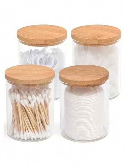 1/2/3/4/6 st. bomullspinnehållare med bambulock, rund bomullsrondellorganisatör, förvaring av badrumstillbehör, lantlig badrumsinredning, bohemisk badrumsinredning