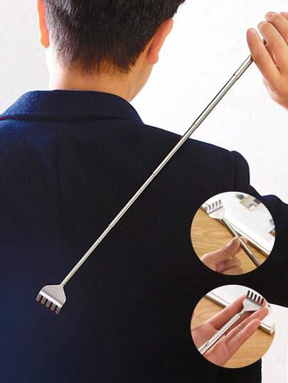 1 件 4 节可伸缩 50 厘米不锈钢止痒器，按摩放松器，全身止痒器健身房配件