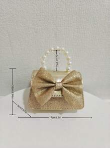 兒童時尚新款珍珠手提包，節日禮物PU皮手提蝴蝶結時尚公主迷你手袋，小錢包，迷你肩袋 - 均碼 - 查看 5