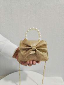 兒童時尚新款珍珠手提包，節日禮物PU皮手提蝴蝶結時尚公主迷你手袋，小錢包，迷你肩袋 - 均碼 - 查看 9