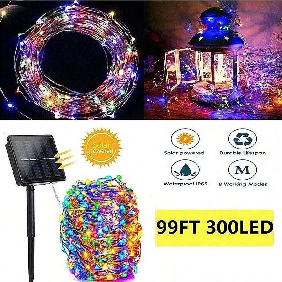 STONESKY 300 LED Solar Fairy String Lights Outdoor Copper Wire Light Christmas Decor Lamp