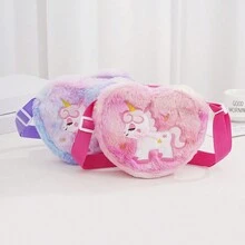 Cute Unicorn Plush Crossbody Bag For Girls Kids Fluffy Rainbow Heart Shaped Purse Shoulder Handbag - Multicolor - View 9