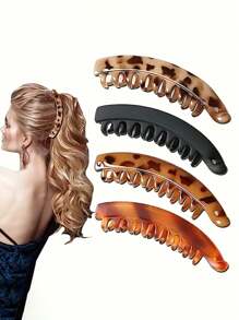 4 件女士多色大号磨砂香蕉扭发夹后脑勺高端无痕竖夹高马尾发夹发饰适合日常休闲使用，发夹，发夹爪夹