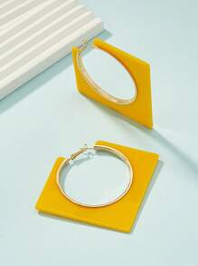 1pair Geometric Square Polyresin Earrings - Yellow - View 3