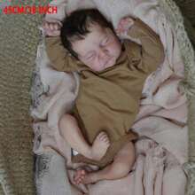 45 厘米 18 英寸睡眠重生婴儿娃娃新生婴儿栩栩如生真实柔软全乙烯基身体带手工植发高品质娃娃，房间装饰 - 卡其色 - 查看 2