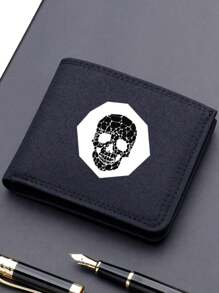 1pc Fashionable Unisex Wallet Convenient Black Canvas Card Holder 26-Letter Double Fold Short Wallet, Best Friend Gift - Black - View 14