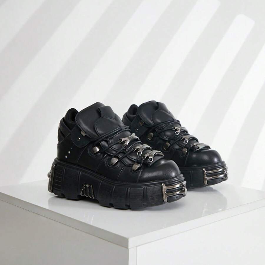 Men's Heavy Metal Thick-Soled Platform Punk Style Low Top Casual Shoes ...