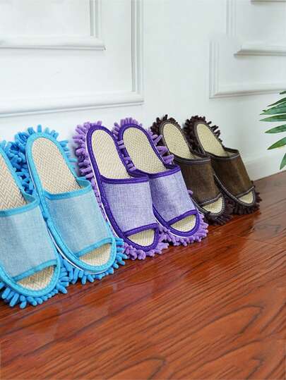 1pair Removable And Washable Linen Mop Slippers, Unisex Cleaning Slippers