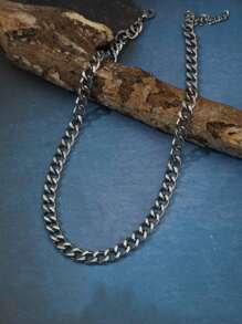 嘻哈不鏽鋼項鍊，男士用雙面打磨鏈，鈦鋼製，時尚歐美風格，男女皆宜，多功能鎖骨頸鍊，粗鏈 - 銀色 - 查看 4