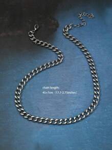 嘻哈不鏽鋼項鍊，男士用雙面打磨鏈，鈦鋼製，時尚歐美風格，男女皆宜，多功能鎖骨頸鍊，粗鏈 - 銀色 - 查看 6