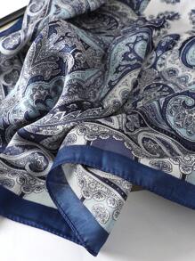 1条女士优雅佩斯利印花围巾，70*70厘米缎面方巾披肩，波西米亚风格，适合日常佩戴 - 藍色 - 查看 8