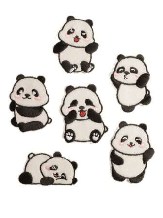 1入組6PCS多色熊貓圖案布製貼布，可愛卡通風格熱熔、縫上式用於衣服、包、鞋、帽等