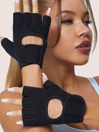 1 件透气运动手套，适用于男女，篮球、哑铃、举重、双杠、骑自行车、半指带腕托、防滑