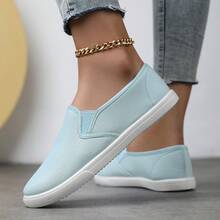 Women's Solid Color Canvas Flat Shoes, Round Toe Lace-Up Breathable Non-Slip Shoes, Ladies Classic Slip-On Low-Top Casual Shoes, Comfortable Athletic Outdoor Shoes, Available In Black, White, Black & White, Red, Pink, Orange, Yellow, Blue, Light Blue, Khaki