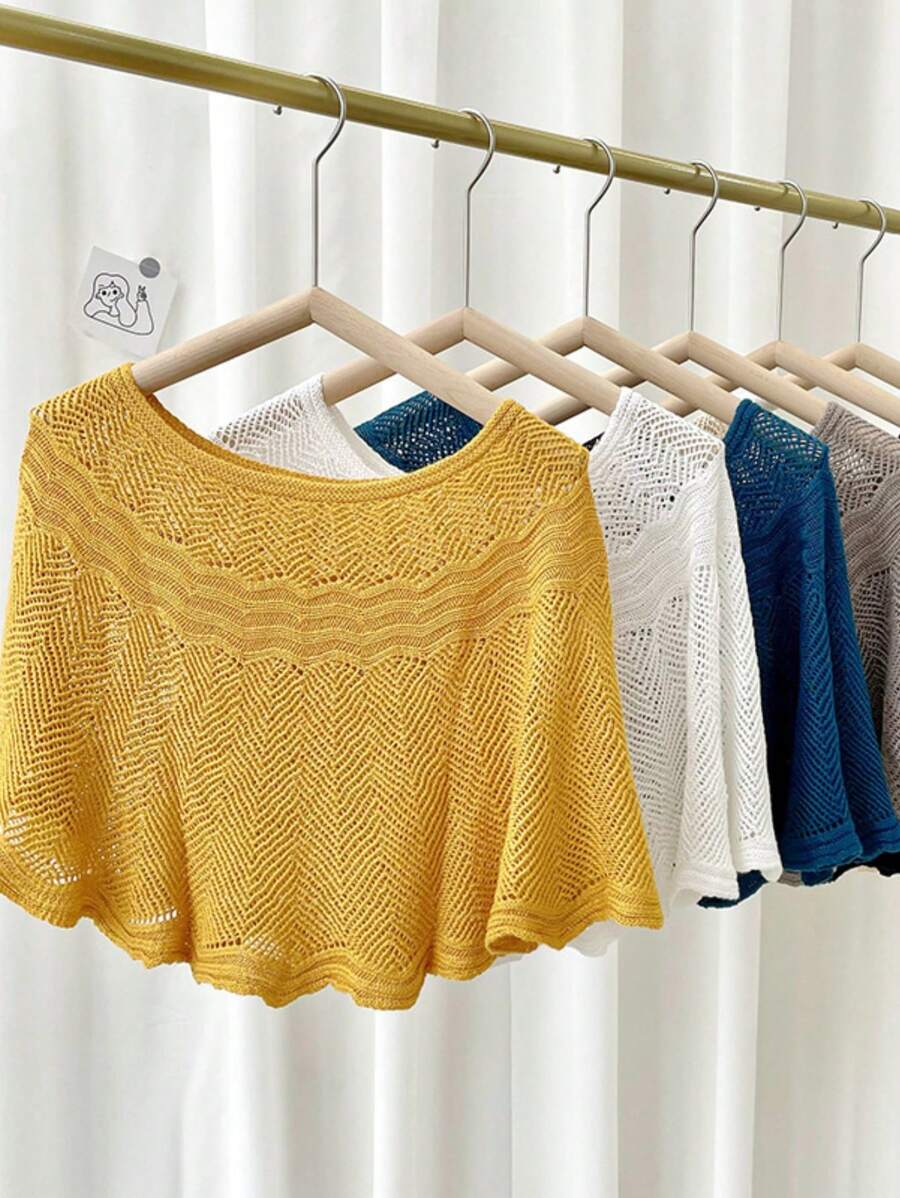 1pc Women's Solid Color Hollow-Out Lace Trimmed Knit Sun Protection Decoration Versatile Bohemian  Casual Elegant Style Scarf Shawl Vest Outdoor Party Travel Essential Accessories Women