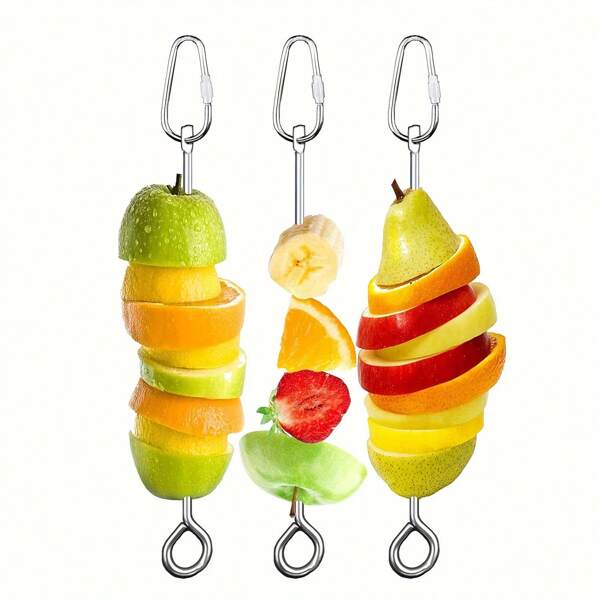 1pc Stainless Steel Bird Cage Parrot Fruit Feeder Skewer Foraging Toy With Hanging Hook