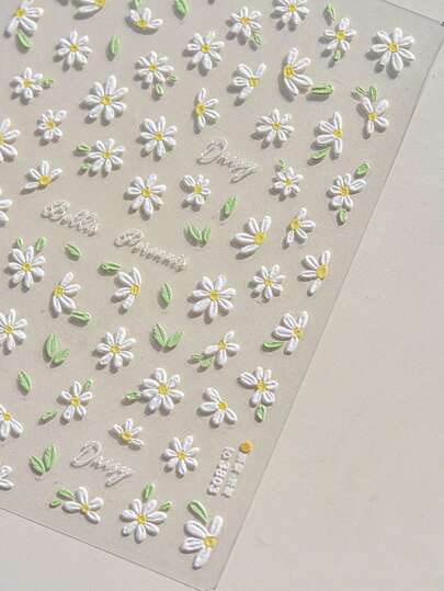 1Sheet 5D Soft Embossed Relief Nail Stickers Cute Daisies Self Adhesive Slider Stickers Press On Nails DIY Japanese Nail Art Decoration Decals