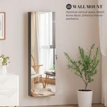 Vlsrka 47.2 Inch Full Length Mirror With Storage, Wall Mount Mirror Jewelry Cabinet, Over The Door Hanging Jewelry Armoire Organizer, Built-In Light, 4 Drawers, 5 Shelves, Lockable - 灰色 - 查看 7