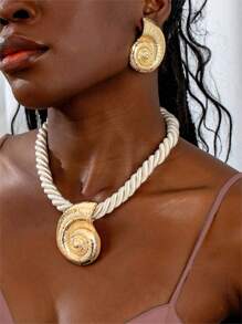 1 Set Of Summer Vacation Beach Style Conch Pendant Necklace Personalized Earrings Women's Jewelry Set - Conch - View 2