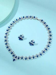 1 Bộ 3 món trang sức vòng cổ và hoa tai hình lá Zirconia, váy cưới thanh lịch, tiệc cưới, đính hôn, quà tặng cao cấp cho phụ nữ - Lá - Xem 1