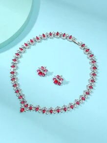 1 Bộ 3 món trang sức vòng cổ và hoa tai hình lá Zirconia, váy cưới thanh lịch, tiệc cưới, đính hôn, quà tặng cao cấp cho phụ nữ - Lá - Xem 10