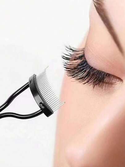 1pc Black Stainless Steel Eyelash Comb Set, Portable Fine-Toothed Lash Curling Auxiliary Tool, Eye Makeup Tool, False Eyelash Grooming Accessory