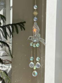 1pc Crystal Wind Chime Hummingbird Suncatcher, Home Decor Hanging Ornament, Porch Wall Art, Housewarming Gift - Multicolor - View 12