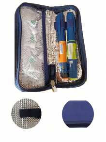 1个海军蓝保温便携式胰岛素冷藏袋 - 可装冰袋，轻便易携，拉链设计，糖尿病旅行收纳袋，便携式药品冷藏袋，适用于胰岛素笔和血糖仪 - 彩色 - 查看 2