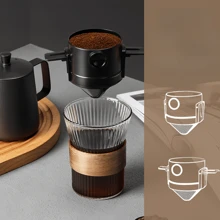 Reusable Coffee Filter, Double-Layer Stainless Steel Filter, Foldable External Hand Brewed Coffee Dispenser School Supplies - Black - View 4