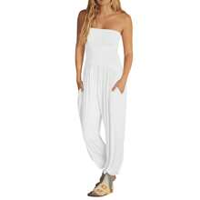 BZB Womens Oversize Sleeveless Loose Casual Crew Neck Jumpsuits Backless Summer Long Pants Baggy Rompers With Pockets - 白色 - 查看 1