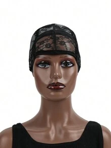 DeeJey 1pc Wig Cap Hair Net With Adjustable Strap For Making Wigs Black Lace Hair Net For Wigs - Black - View 2