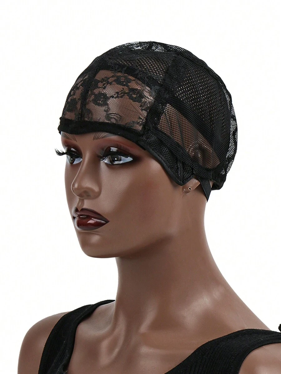 DeeJey 1pc Wig Cap Hair Net With Adjustable Strap For Making Wigs Black Lace Hair Net For Wigs - Black - View 1