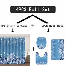 1/4pcs Sparkling Rhinestone Shower Curtain Bathroom Set - Pink Blue Flower Shower Curtain, Bathroom Floor Mat Non Slip Mat, Bathroom Accessories Decoration, Comes With 12 Plastic Hooks, 70.8 "Wx70.8" H Home Bathroom Decor Fall Decor Back To School - Multicolor - View 15