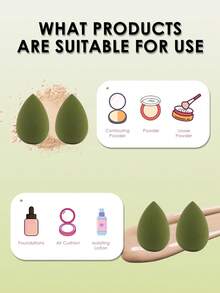 MAANGE 50 件迷你化妆海绵面部化妆工具化妆海绵化妆海绵深绿色混合搅拌器完美适用于乳霜、粉末和液体，带储物瓶，适合女性日常使用 - 墨綠色 - 查看 7