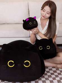 1 Pieza Lindo Gato Negro Muñeco De Peluche Relleno Animal De Peluche De Dibujos Animados Suave Almohada De Juguete - Negro - Ver 7