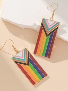 1 Paar Neue Drip Paint & Gold Überzogene Regenbogen Ohrringe, Kreative Bunte Geometrische Rechteck Hängende Ohrverzierung - A - Übersicht 1