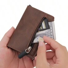 Blocking Men Airtag Wallet Carbon Fiber Bank Cardholder For Male Smart Minimalist Wallet Compatible With Apple Airtag GIFT / Father's Day Air Tag Case Card Holder Wallet Business Card Holder Credit Card Holder For Men Mini Wallet Card Wallet Rfid Wallet - Coffee Brown - View 7